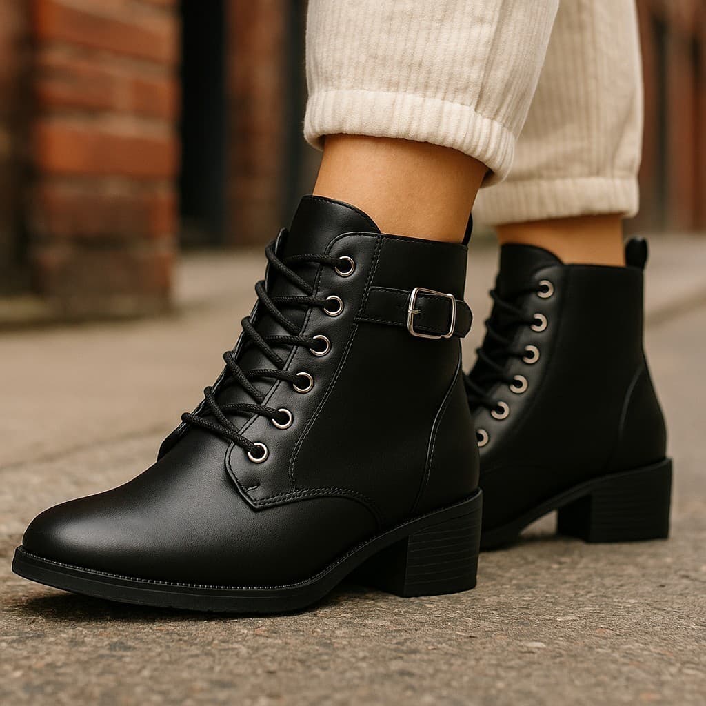 Bota Feminina Coturno Bico Fino Cadarço Coturno Feminino Moda Promoção