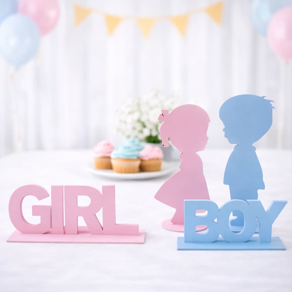Enfeite Decorativo Chá Revelação MDF Boy or Girl Decoração de Festa