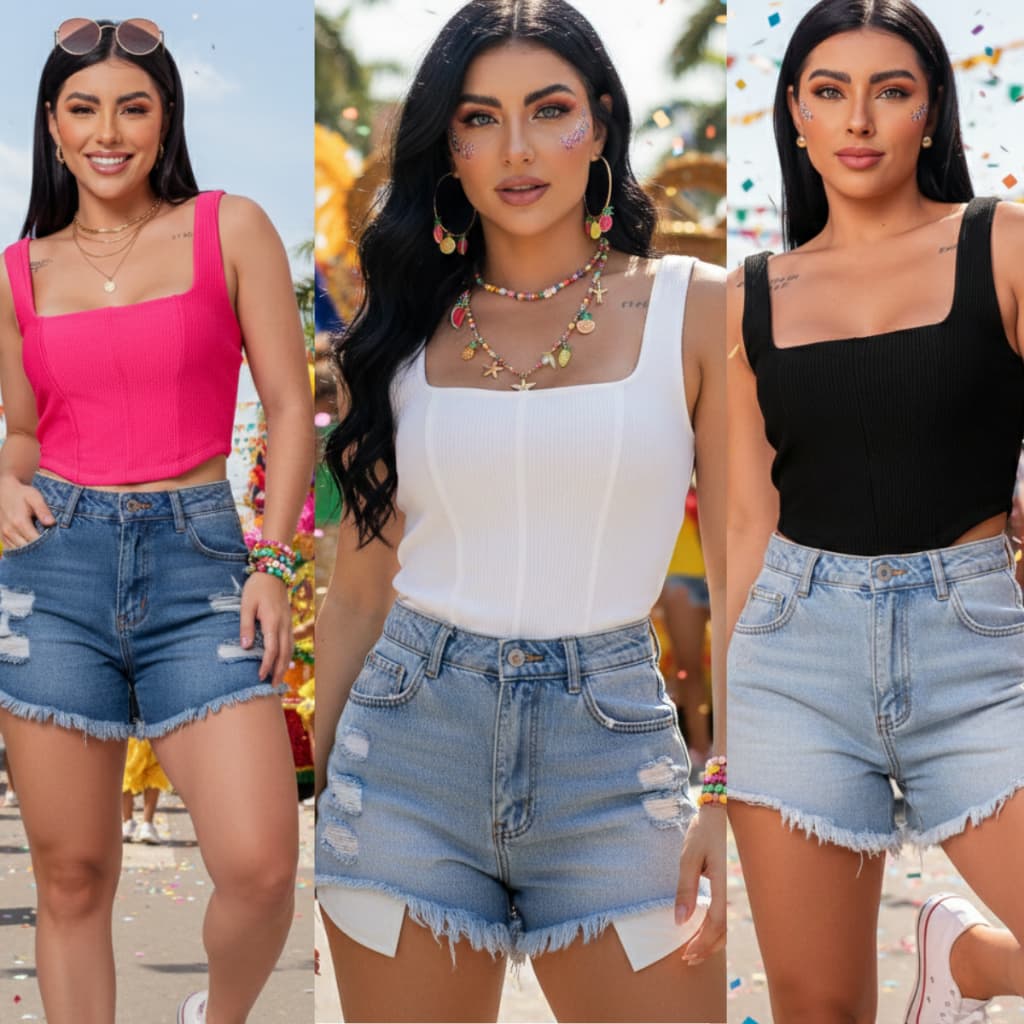 Cropped Feminino Anarruga com Alça Larga Decote Reto Ajuste Perfeito Carnaval 2026
