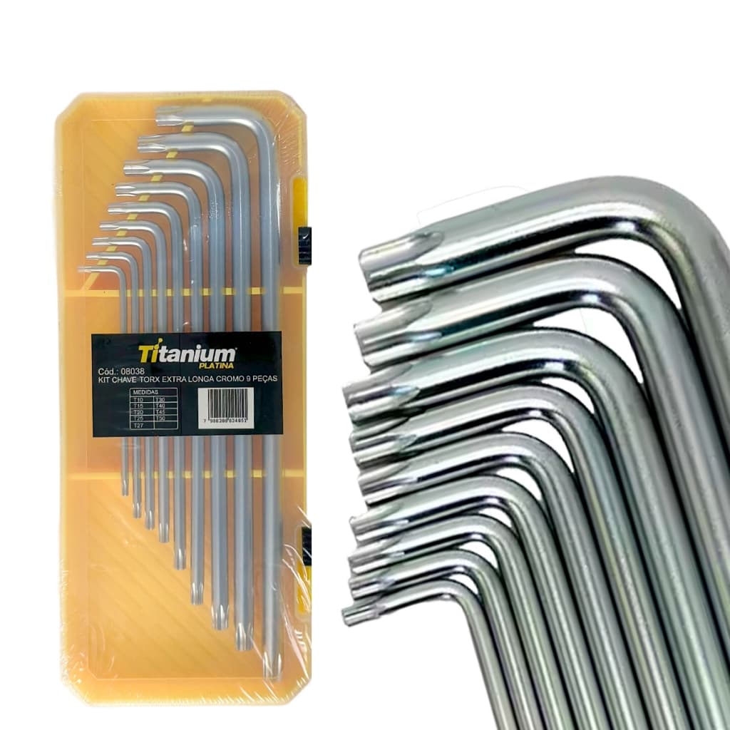 Kit Chave Torx Extra Longa 9 Peças Titanium CRV – Profissional e Alta Precisão