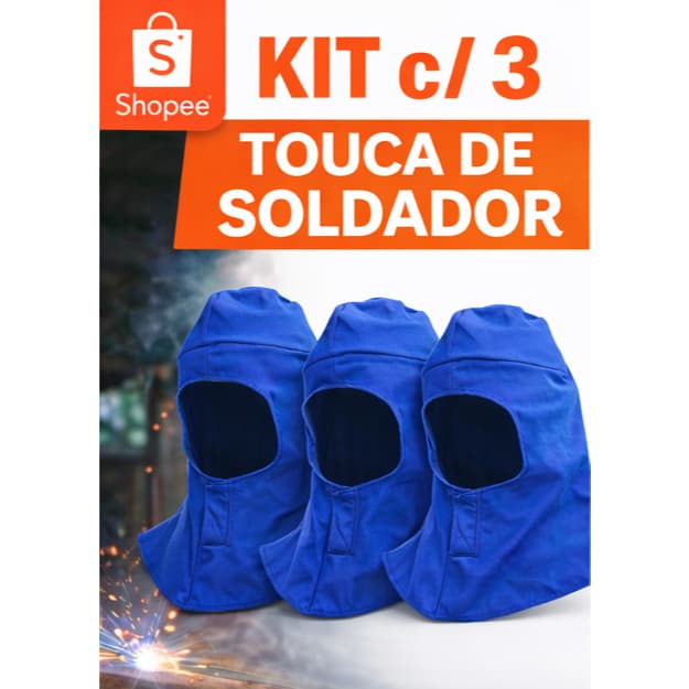 KIT C/3 Toucas Soldador de Brim 100% Algodão c/ Velcro Azul Royal