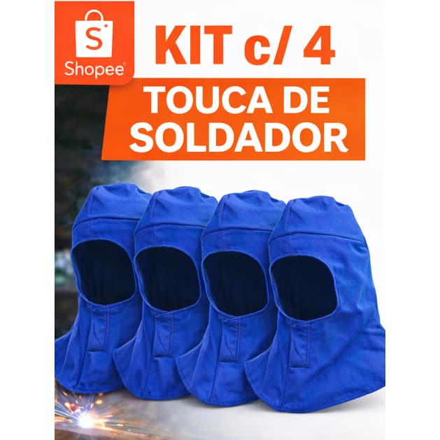 KIT C/ 4 Touca Soldador de Brim 100% Algodão c/ Velcro Azul Royal