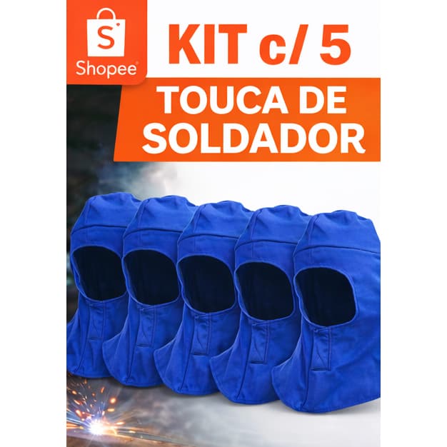 KIT C/5 Touca Soldador de Brim 100% Algodão c/ Velcro Azul Royal