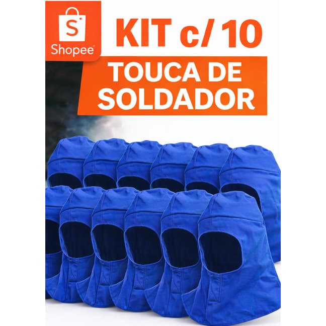 KIT C/10 Toucas Soldador de Brim 100% Algodão c/ Velcro Azul Royal