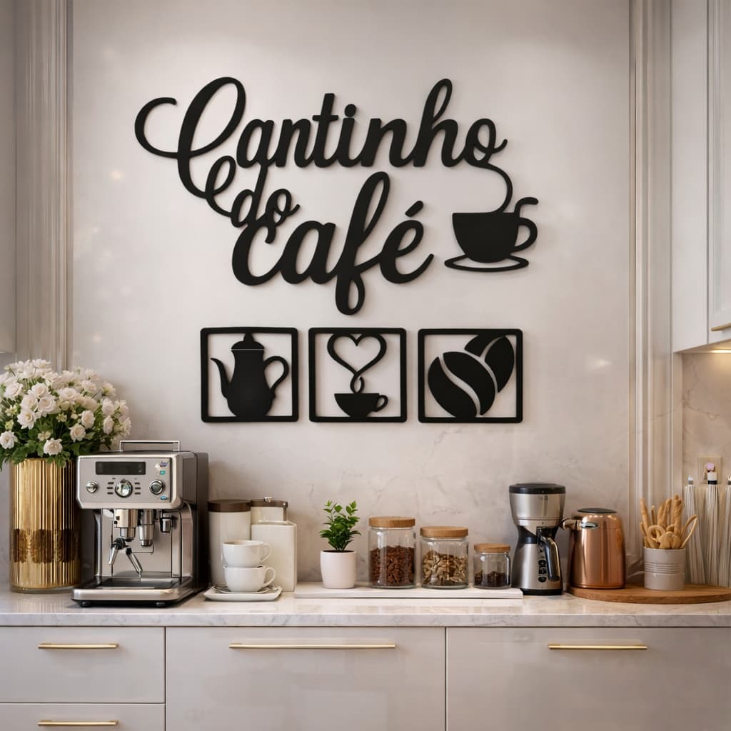 Kit Cantinho do Café MDF Cozinha Decoração Parede Café Placa Decorativa