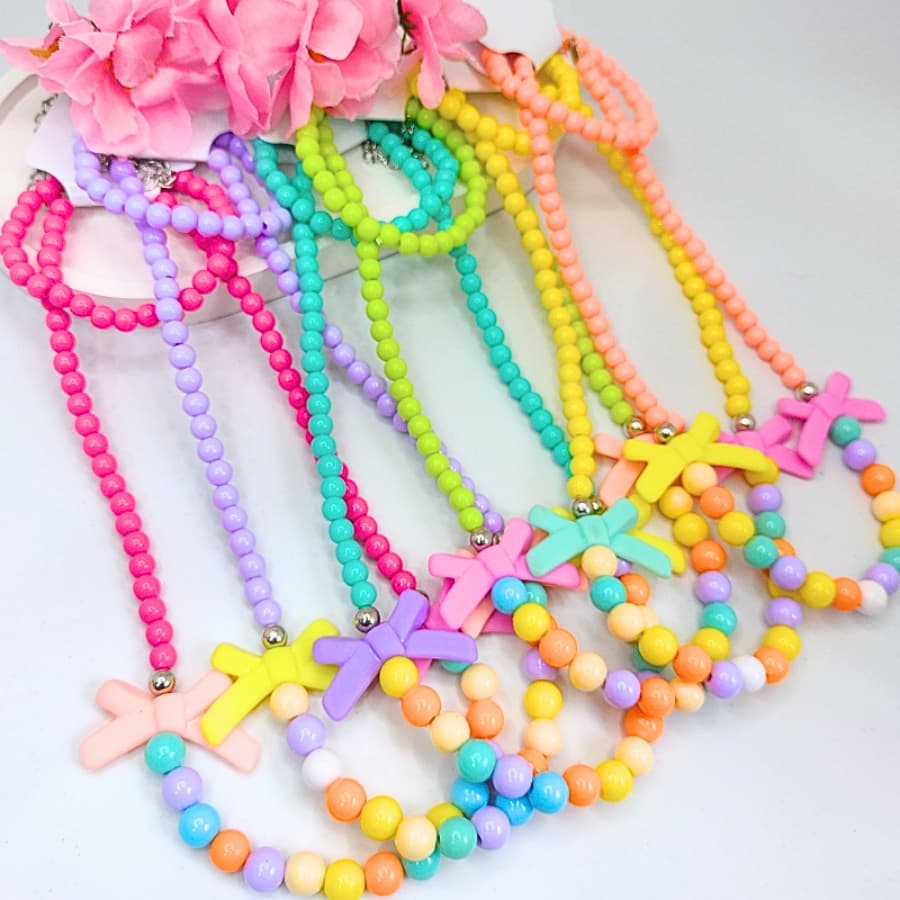 Kit Com 5 Colar De Miçangas  Lacinho Com Pulseira Infantil