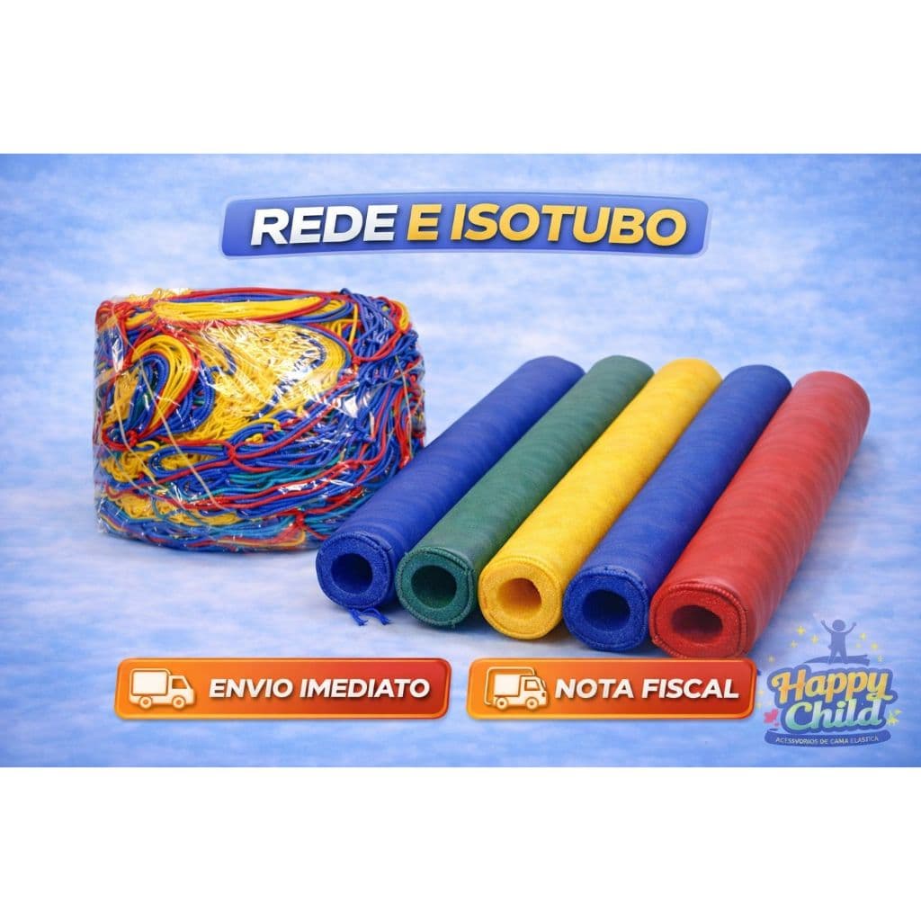 Rede de Proteção Cama Elástica /  Pula Pula 3,05 + 8 Isotubos Coloridos