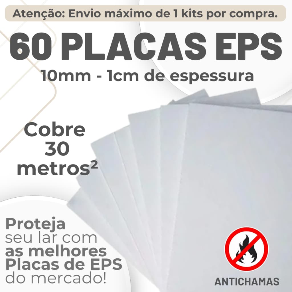 KIT 60 PLACAS EPS ANTICHAMAS FORRO ACÚSTICO ESPESSURA 10mm (1cm) MEDIDAS 100x50x1cm - ENVIO IMEDIATO