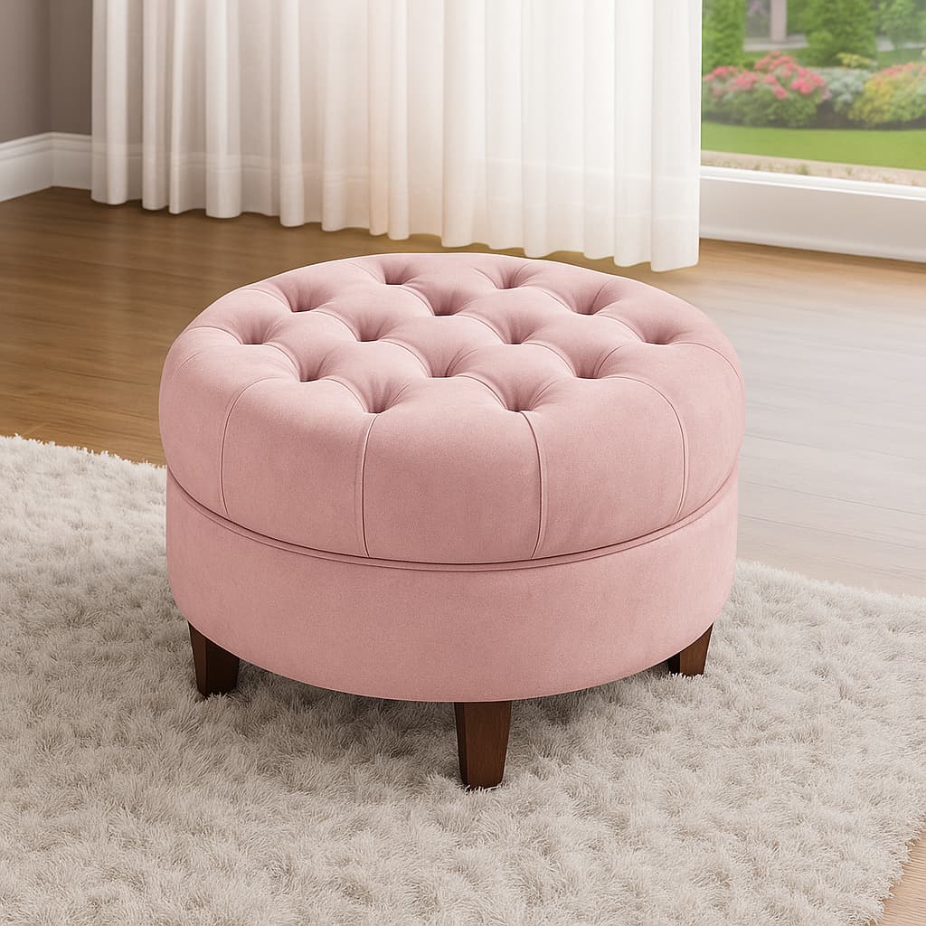 Puff Redondo Capitonê Amsterdã Decorativo Moderno Suede Para Sala Estar Quarto