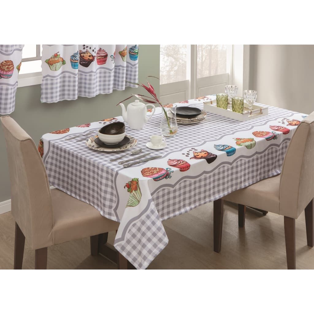 Toalha de Mesa Estampada Cupcake Xadrez – Cozinha e Sala de Jantar