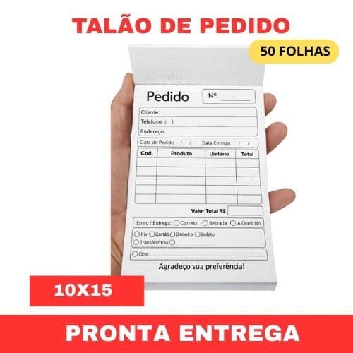 Talão de Pedidos 10x15cm | Bloco de Atendimento ao Cliente | 50 UNIDADES | Pedido Manual