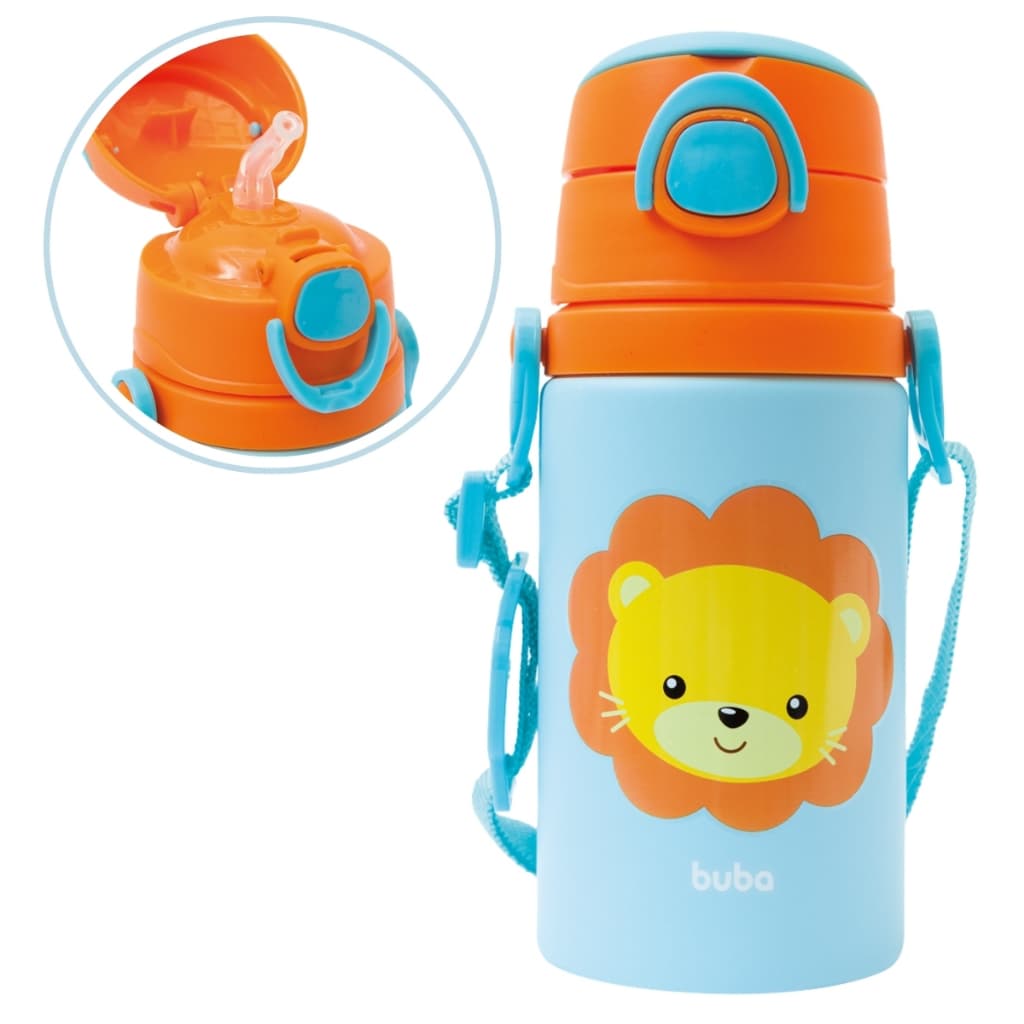 Garrafa Infantil 450ml Alumínio Estampa Canudo Silicone Buba