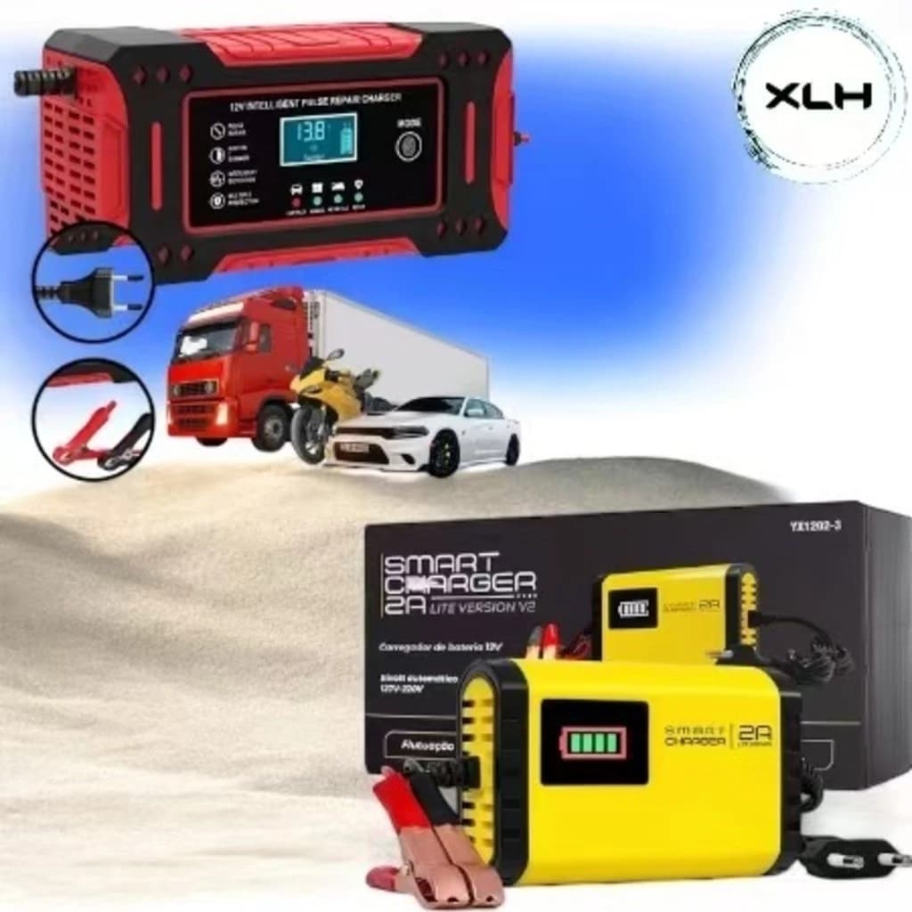 Carregador inteligente de bateria de carro de 12V com visor digital automático e indicador de carregamento
