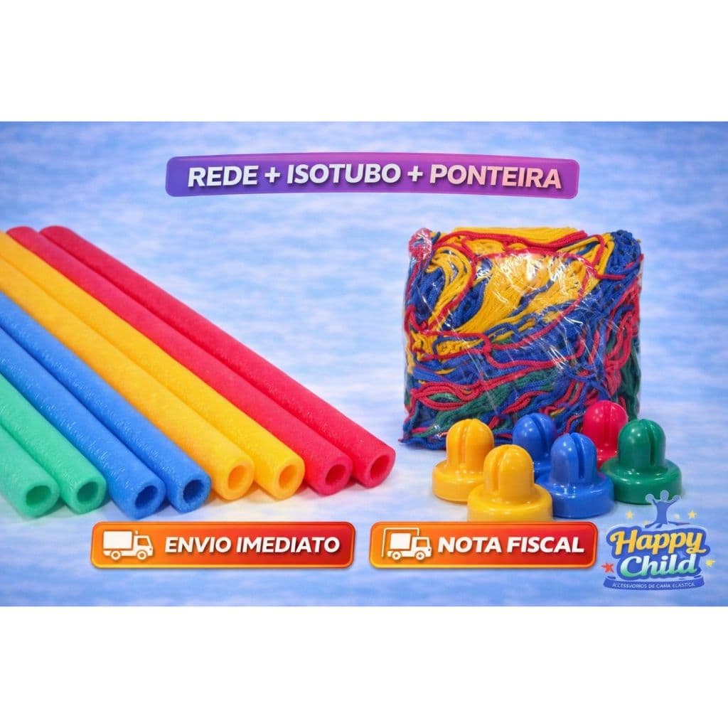 Kit Rede Cama Elástica 3,66M + 8 Isotubos + 8 Ponteiras
