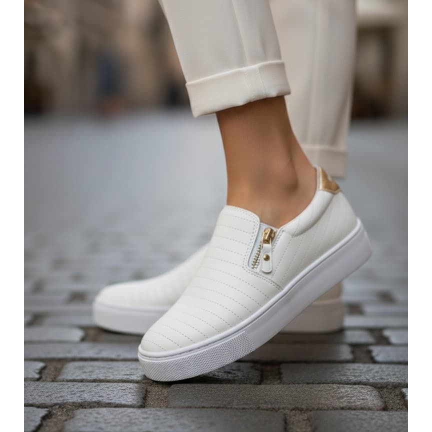 Sapatilha Tênis Feminino Slip On Zíper Conforto Diário – Envio Rápido
