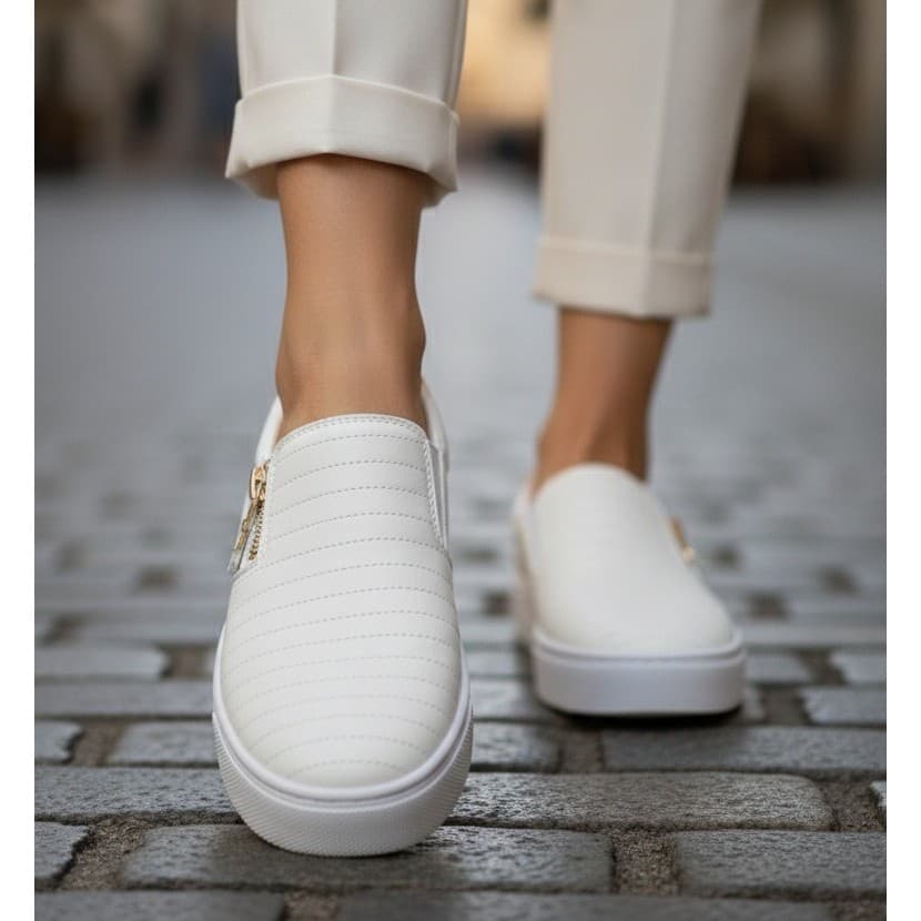 Tênis Feminino Slip On Sapatilha com Zíper – Leve, Macio e Confortável