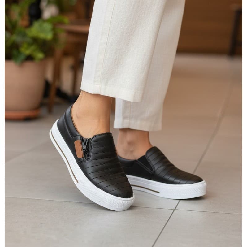 Tênis Sapatilha Feminina Slip On com Zíper – Confortável e Macia 34 ao 43