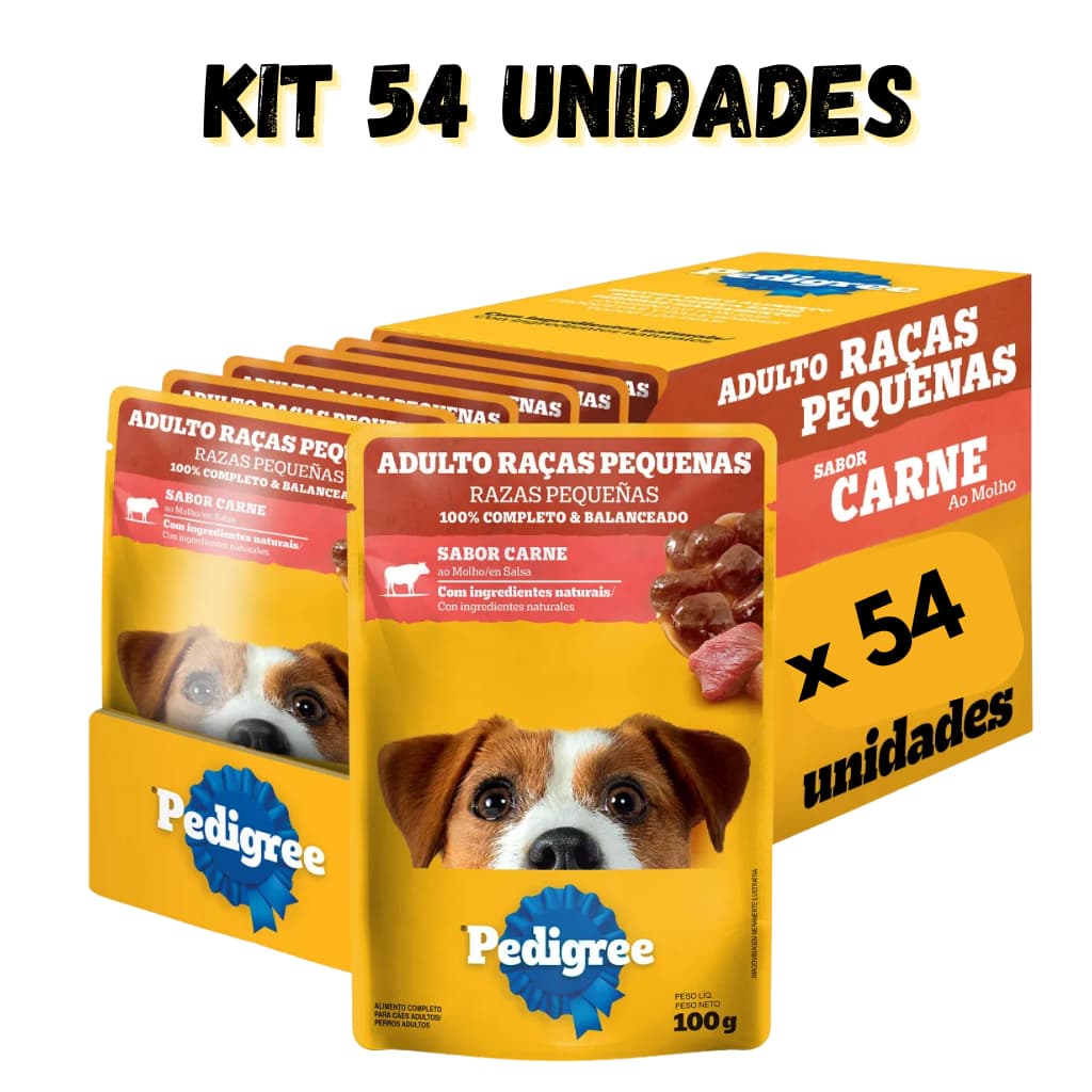 SACHÊ PEDIGREE DOG RAÇAS PEQUENAS CARNE 100G KIT 54 UND PROMOÇÃO
