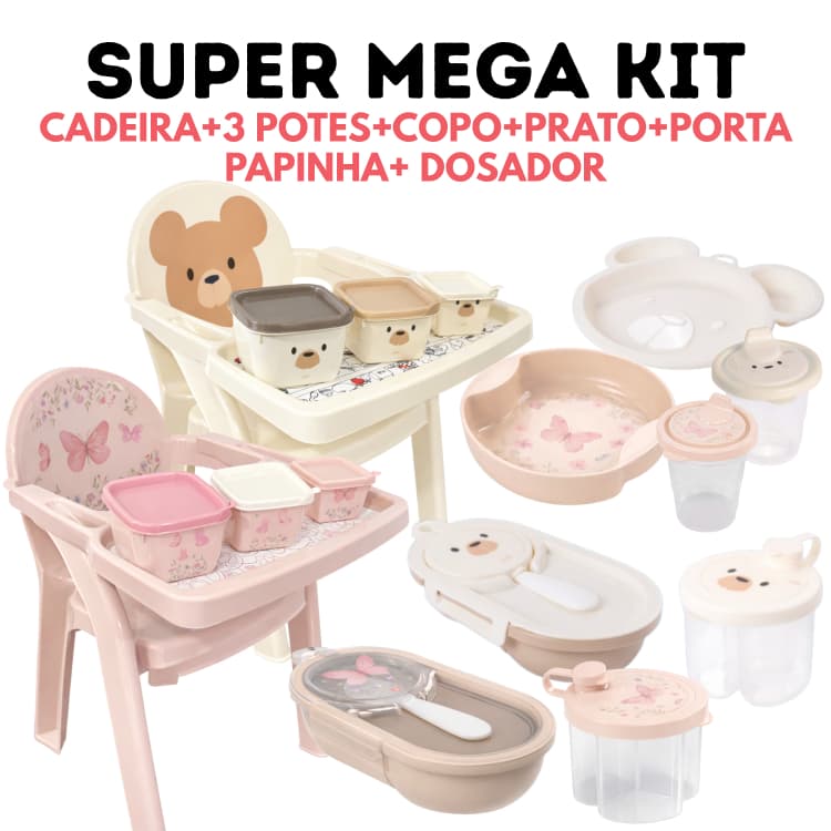 Poltrona de Alimentação Super Mega Introdução Alimentar Cadeira + 3 Potinhos + Prato + Copo + Dosador
