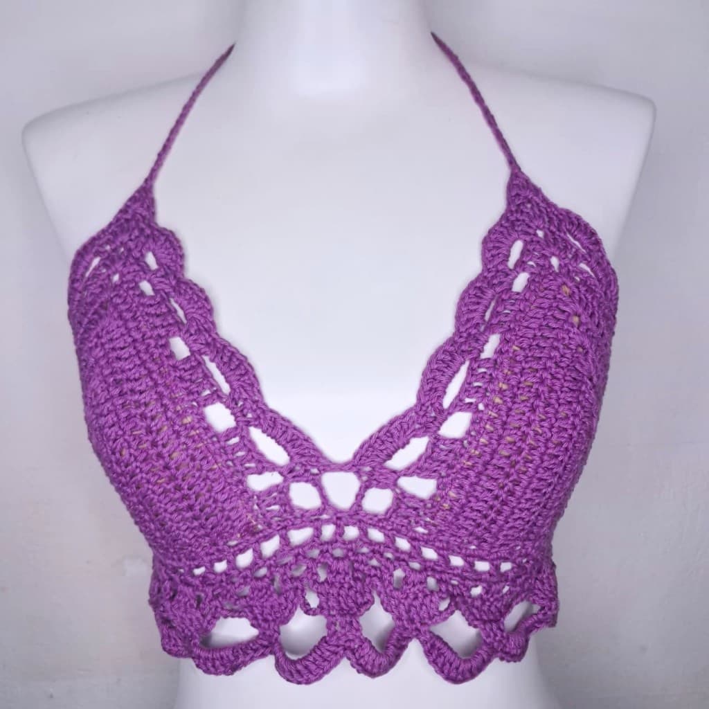 Top Cropped Crochê Feminino Biquíni Crochet Artesanal Boho Primavera Verão Praia Casual Feito a Mão