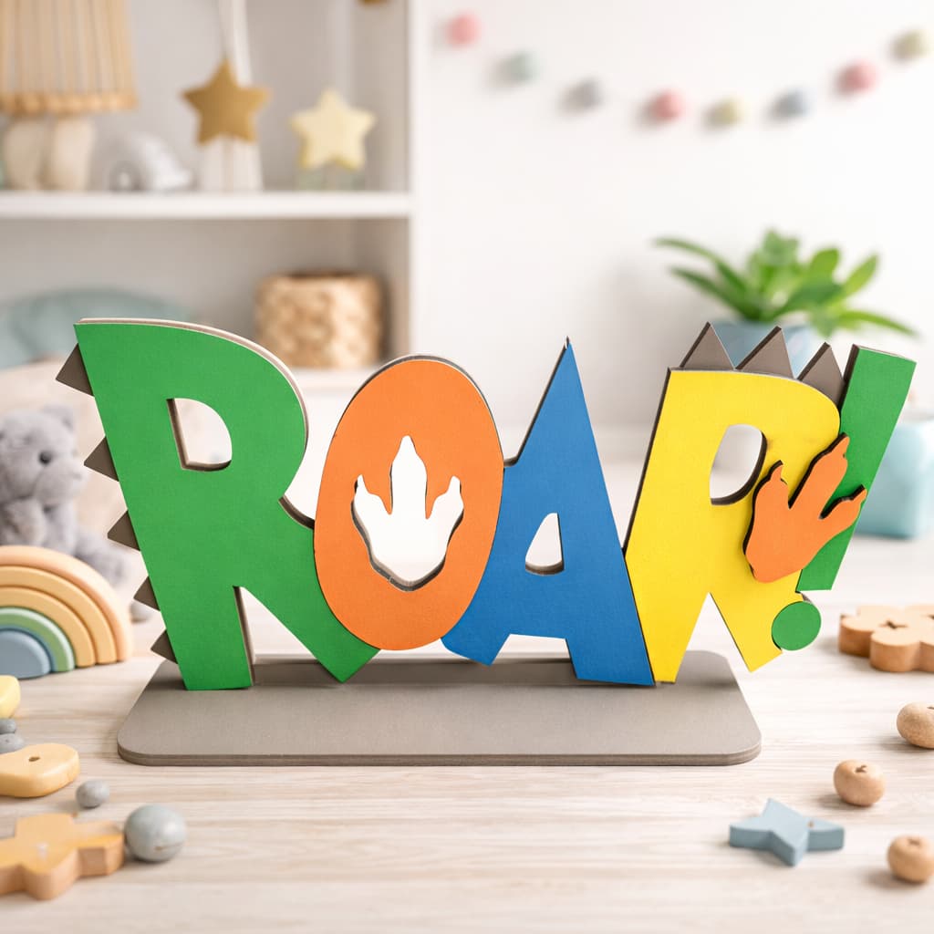 Placa Roar Escuro Dinossauro em MDF Enfeite para Festa Infantil