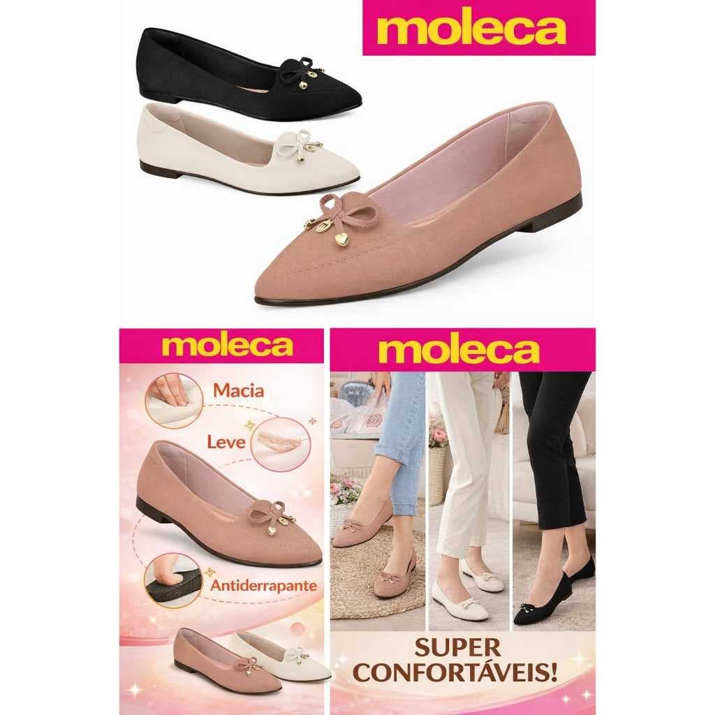 Sapatilha Feminina Moleca Laço Bico Fino Casual Conforto