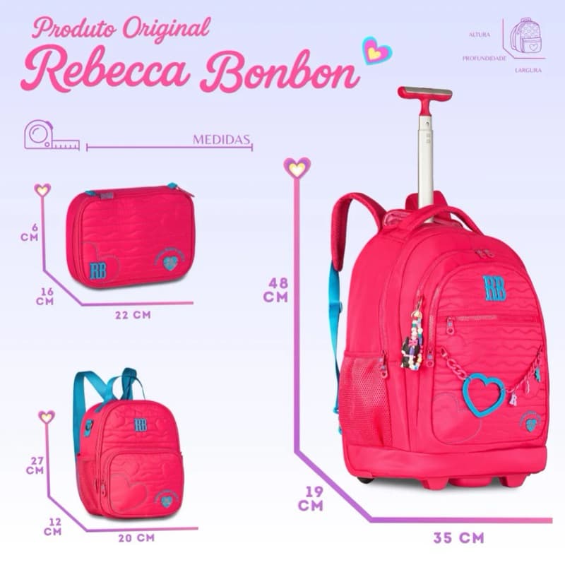 KIT MOCHILA DE CARRINHO REBECCA BONBON REF 27009/ MOCHILA JUVENIL