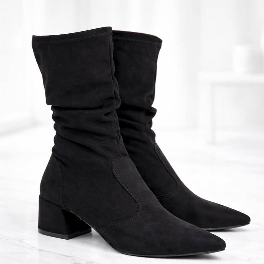 Bota Feminina Cano Médio Preta Salto Médio Bloco 5cm Confortável Casual Moda Inverno Original AC
