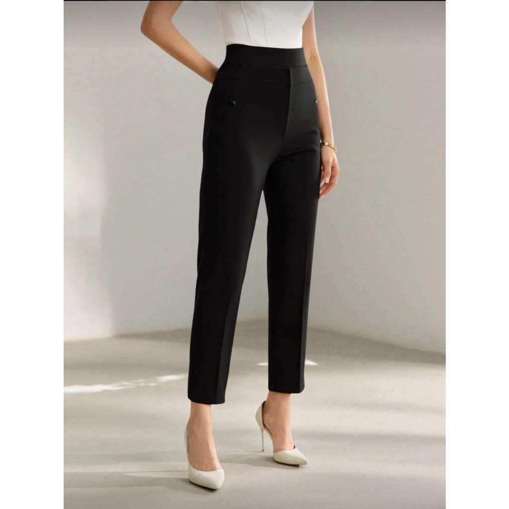 Calça Em Vinco Alfaiataria Feminino Reta  Leggings Skinny DeCintura Alta Para Mulheres Bolso Nenhum Diário Escola