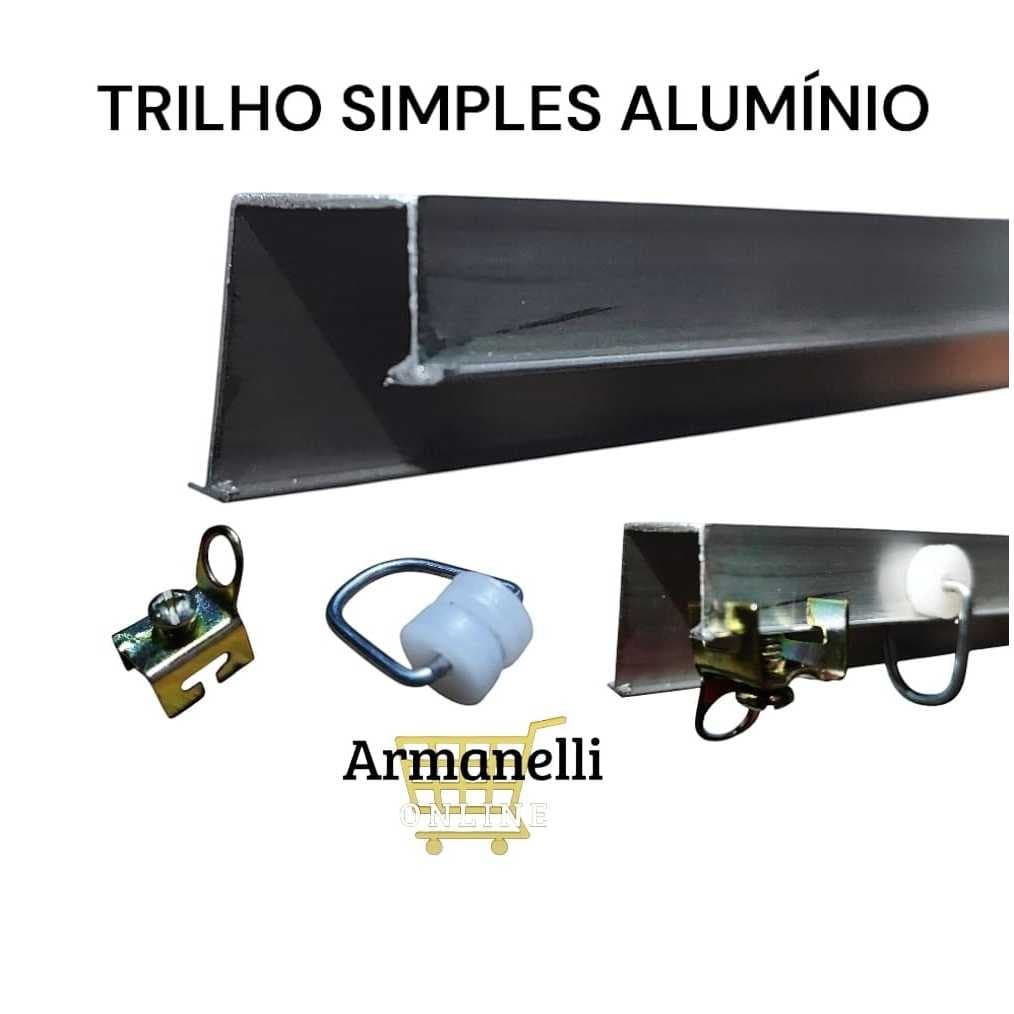 Kit Trilho Cortina Comum Antigo Simples Instalação Parede/Teto Alumínio 1/2/3 metros