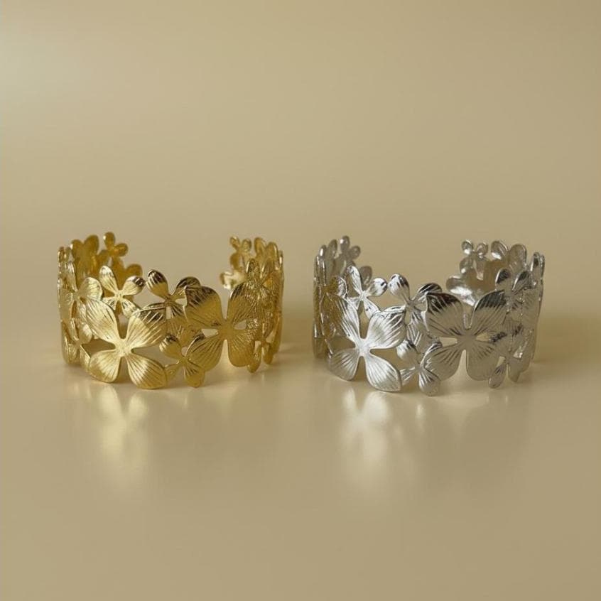Bracelete Floral Ajustável Feminino - Pulseiras Aço Inox Feminina