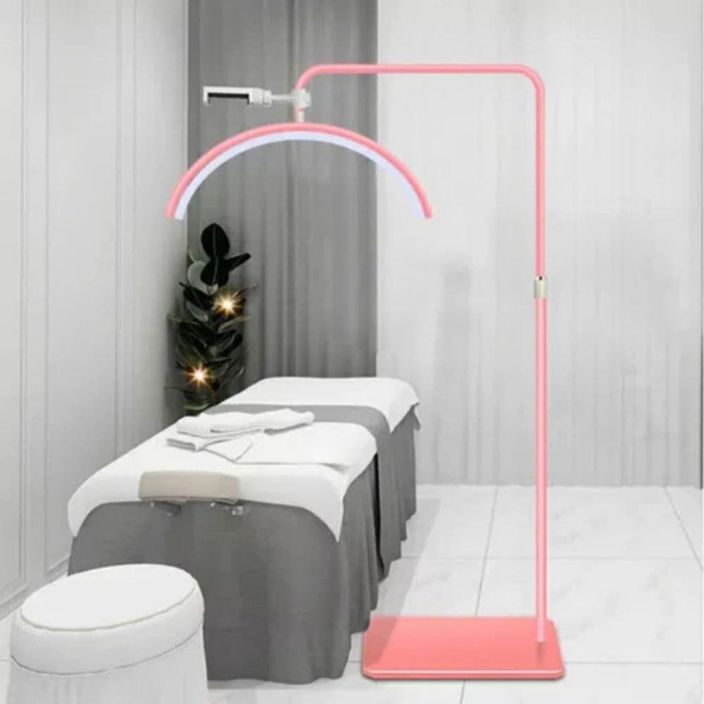 Luminária de Chão Arco Meia Lua Estética LED Ajustável Spa Salão Beleza Limpeza de Pele Base Estável