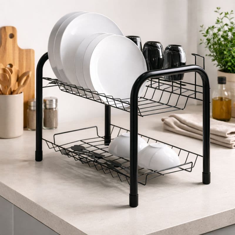 Escorredor de Louça Beliche 2 Andares para Pratos e Copos Design Funcional Moderno Casa Cozinha Aço