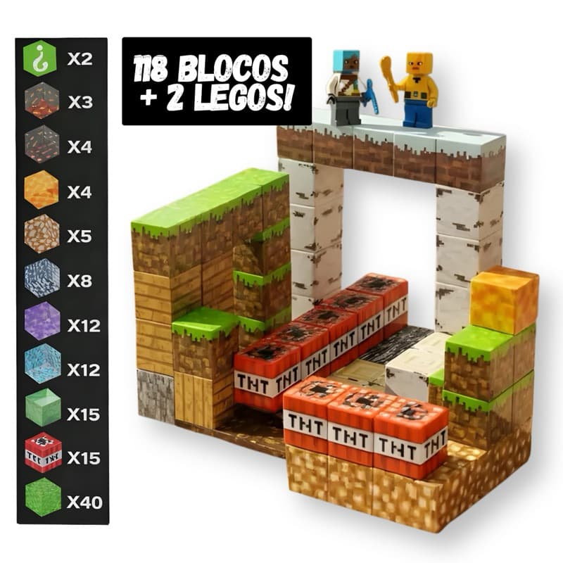 118 Blocos Magneticos + 2 Personagens Construção De Montar Brinquedo My Word Menino Bloco Construção
