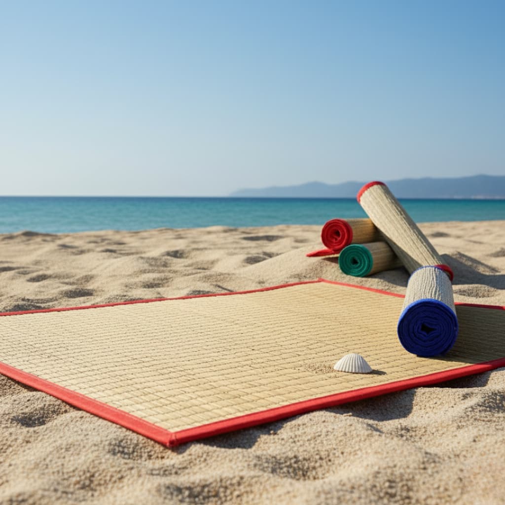 Esteira de Praia Canga de Palha Verão Pé na Areia Piquenique Camping Natural Tapete Dobrável
