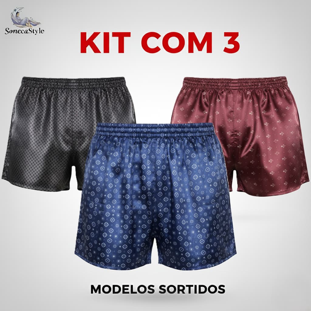 Kit 3 Cueca Samba Canção Cetim - Short de Dormir Pijama Masculino