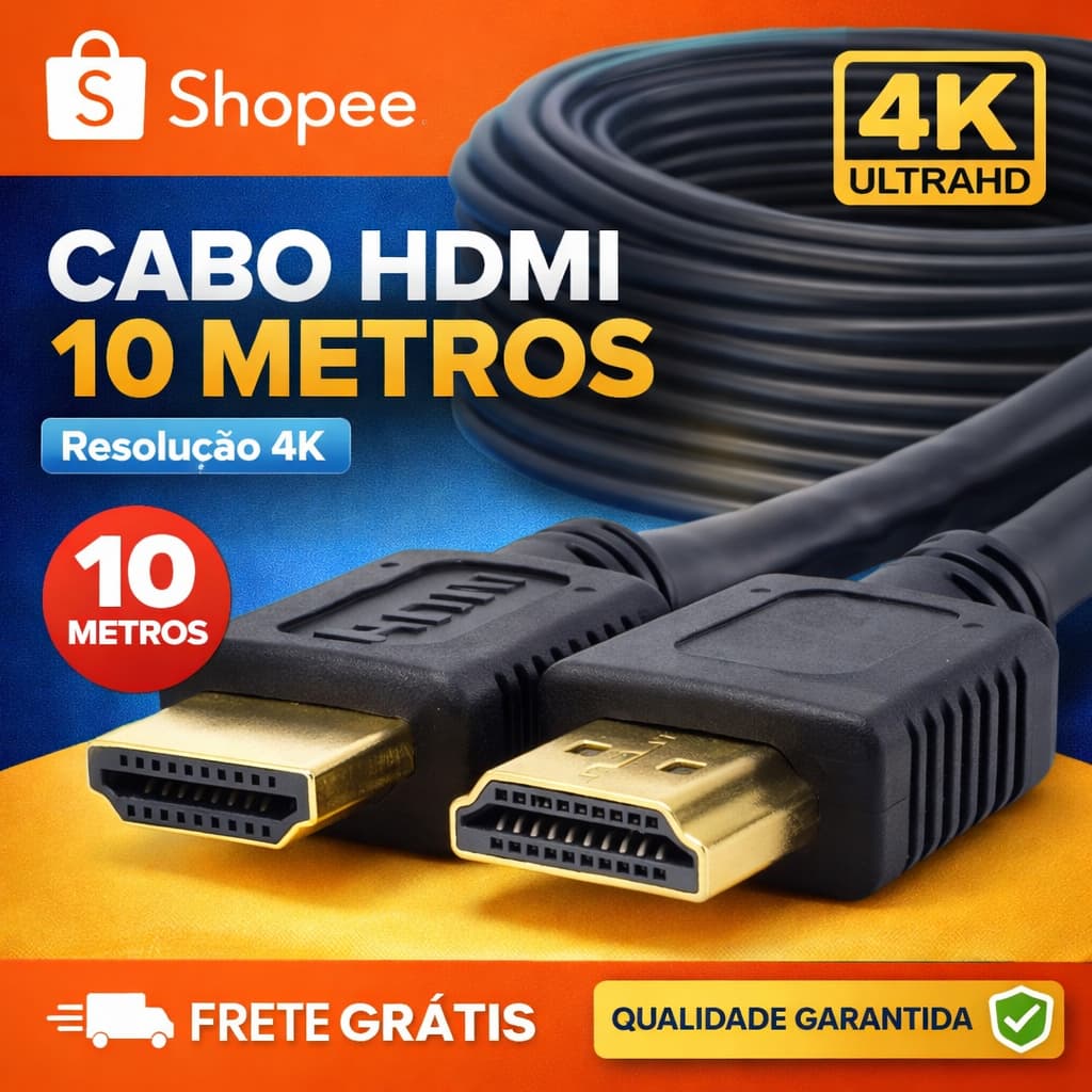 Cabo HDMI 10m 4K Ultra HD – Imagem e Som Digital de Alta Qualidade