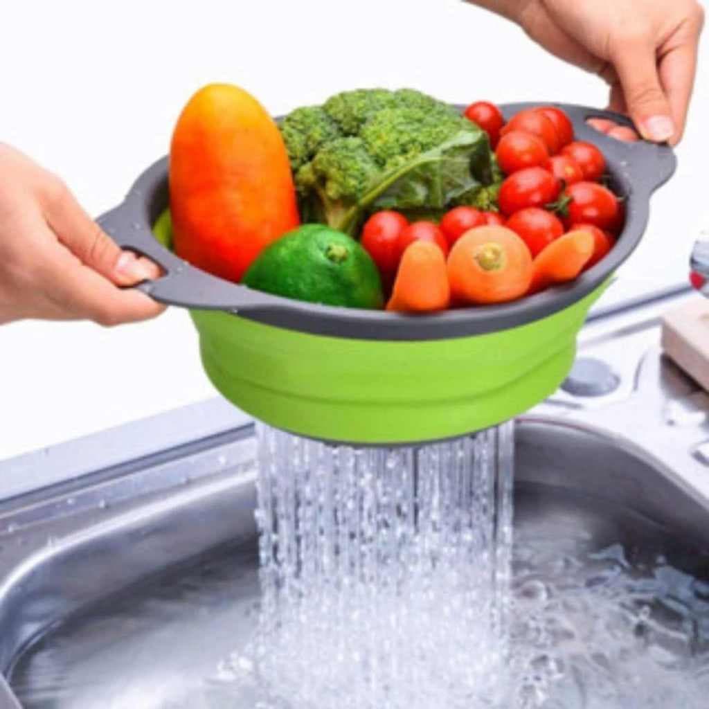 Escorredor De Macarrão Retrátil de Silicone para Salada Frutas Legumes Cozinha Dobrável