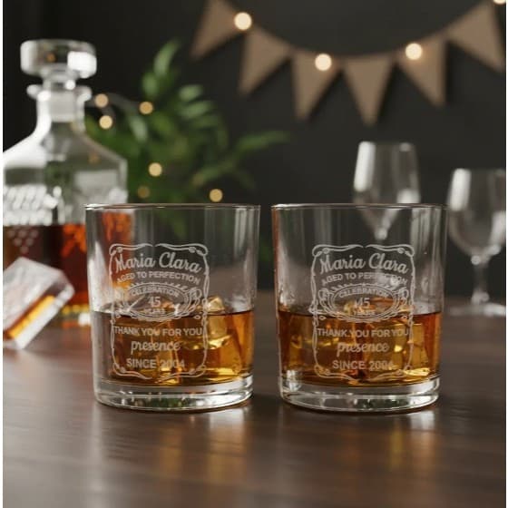 Par de Copo para Whisky em vidro Personalizado Jateado à Laser