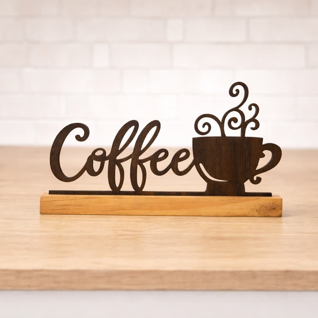 Enfeite Cantinho do Café Palavra Coffee em Madeira Decorativa