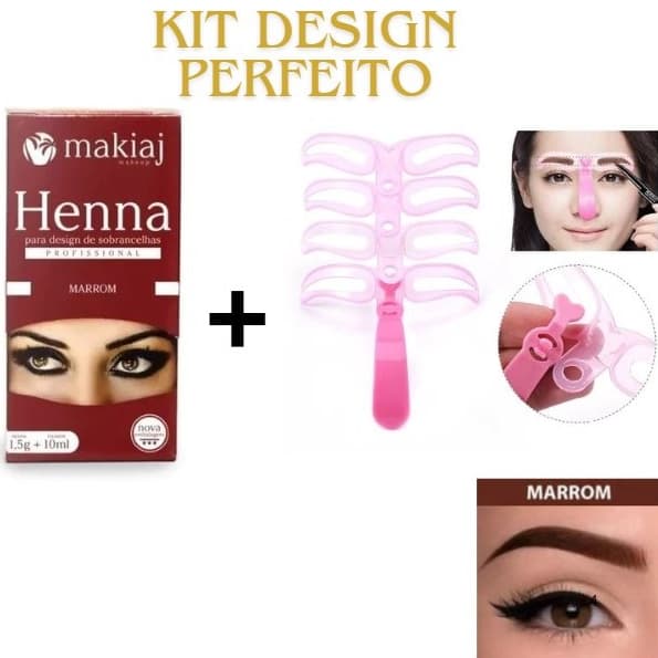 Kit Sobrancelha Perfeita: 4 Moldes + Henna - Design Profissional e Fácil Aplicação