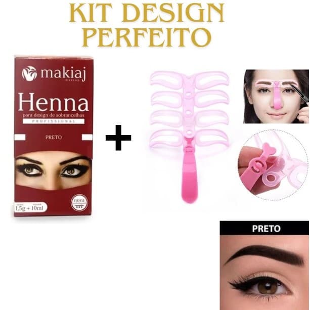 Kit Sobrancelha Perfeita: 4 Moldes + Henna - Design Profissional e Fácil Aplicação