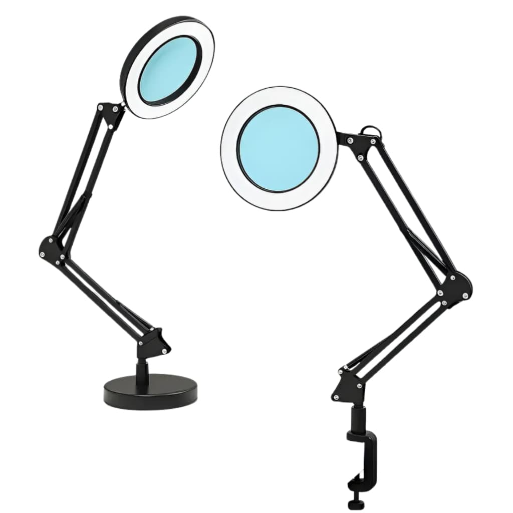Lupa de Bancada 8x Com LED Ring Light USB Garra Articulada Leitura Estética Eletrônica Adaptável