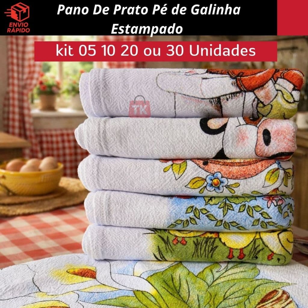 Pano De Prato Guardanapo Estampado Cozinha Pé De Galinha 05 10 ou 20 unidades
