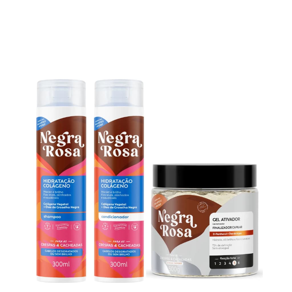 Kit Shampoo e Condicionador Hidrataçao + Gel Ativador - Negra Rosa