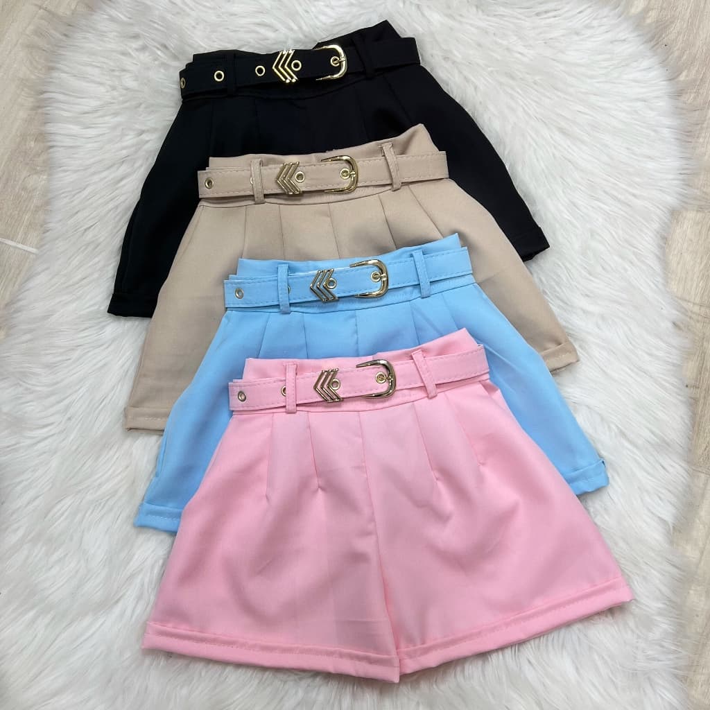Short Infantil com Cinto Forrado alfaiataria Para Meninas elegante