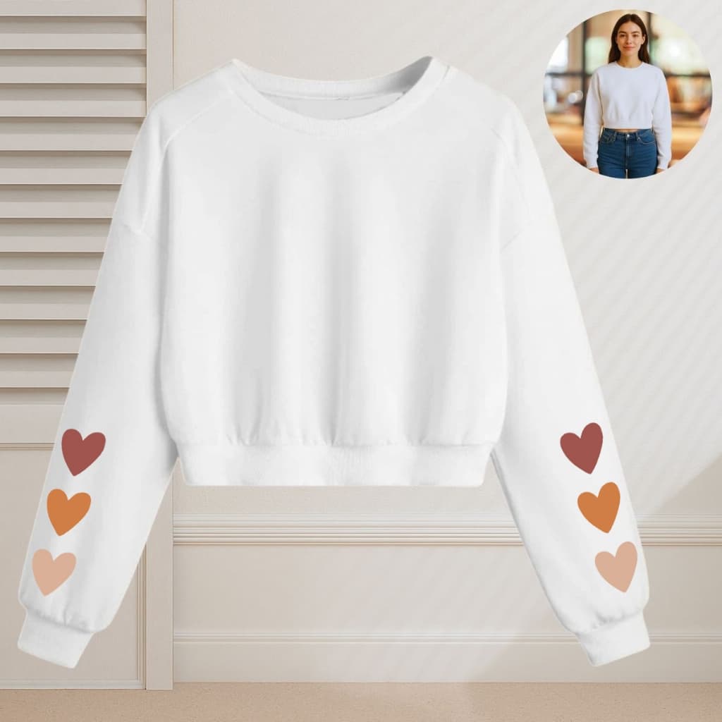 Moletom Cropped Feminino Estilo Tumblr Moda Inverno Coração Marrom