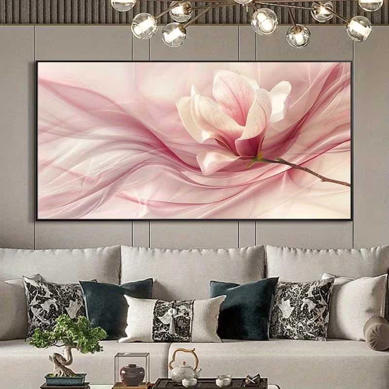 Quadro Decorativo Sala Flor de Magnólia Rosa em Suave Destaque Sobre Mármore Elegante