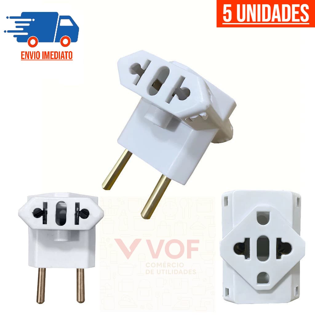 Kit 5 Adaptador de Tomada T Benjamin Universal com 3 Entradas Bivolt 10A 20A