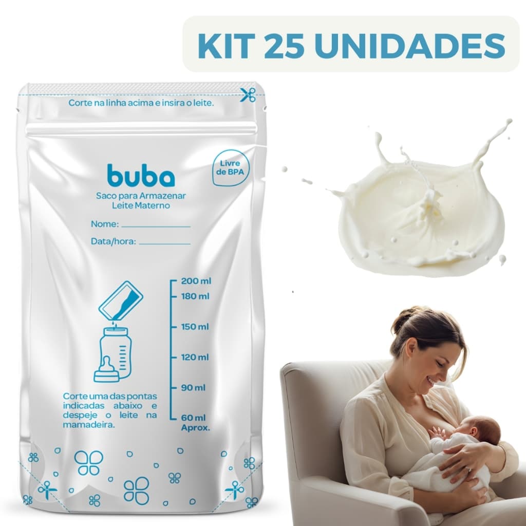 Kit 25 Sacos Para Armazenar E Congelar Leite Materno - Buba